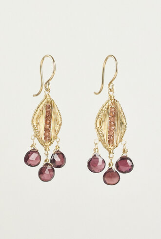 Dana Kellin Fashion Garnet Gold Drop Earrings
