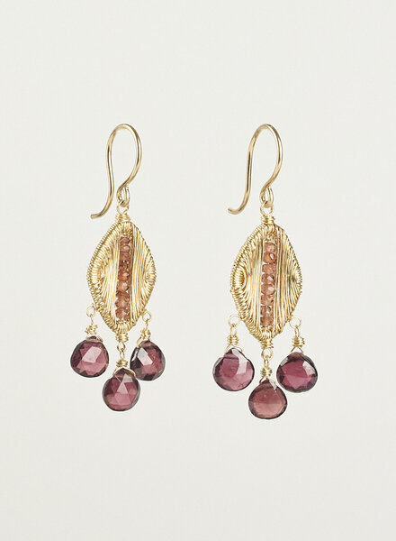 Dana Kellin Fashion Garnet Gold Drop Earrings