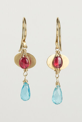 Dana Kellin Fine Red Spinel and Apatite Gold Earrings