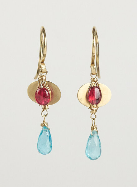Dana Kellin Fine Red Spinel and Apatite Gold Earrings