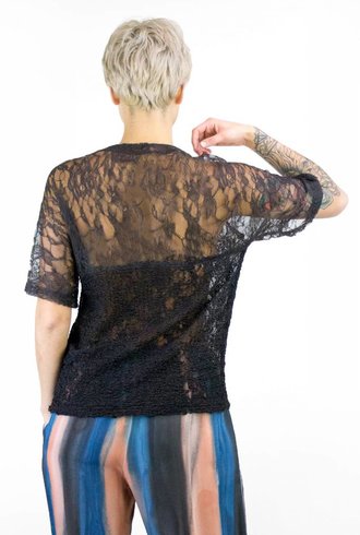 Raquel Allegra Lace Raglan Tee Black