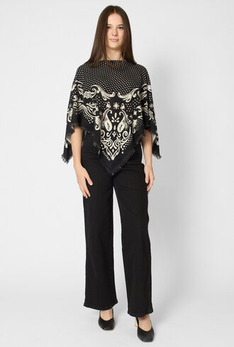 Kujten Polka Dot Cashmere Poncho Noir