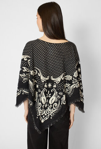 Kujten Polka Dot Cashmere Poncho Noir