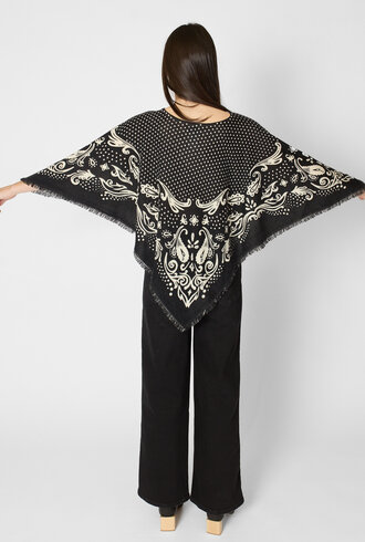 Kujten Polka Dot Cashmere Poncho Noir