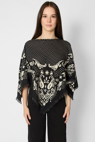 Kujten Polka Dot Cashmere Poncho Noir