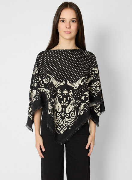 Kujten Polka Dot Cashmere Poncho Noir