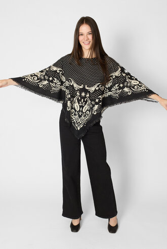 Kujten Polka Dot Cashmere Poncho Noir