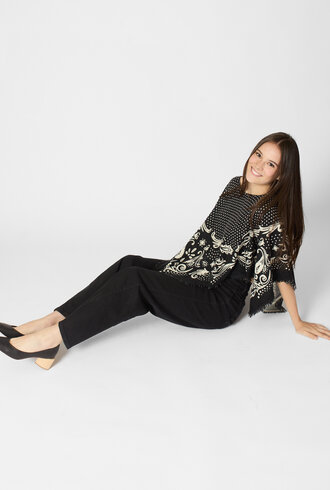 Kujten Polka Dot Cashmere Poncho Noir