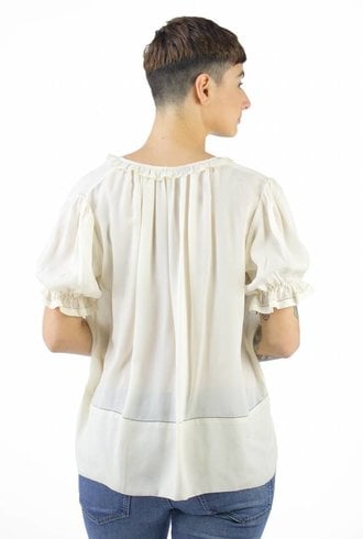 The Great The Story Short Sleeve Silk Top Cream