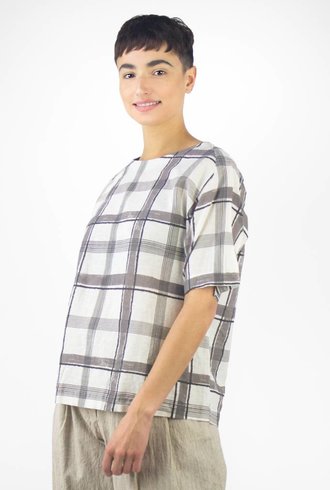 Pomandere Printed Roll Sleeve Tee Plaid