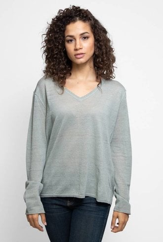 New Scotland Linen Blend Double V-Neck Sage