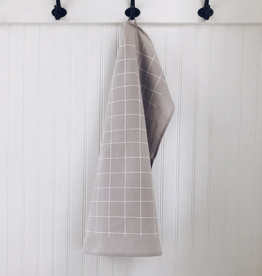 Ten & Co Tea Towel Grid White on Warm Grey