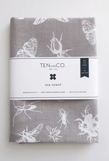Ten & Co Tea Towel Bugs (White) on Warm Grey