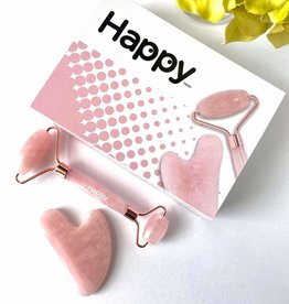 Happy Natural Products Rose Quartz Facial Roller & Gua Sha Set