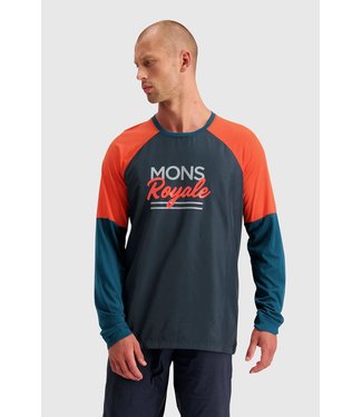 Mons Royale Mens Tarn Freeride LS Wind Jersey Atlantic / Orange Smash