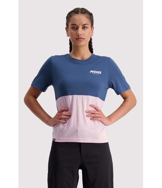 Mons Royale Womens Tarn Freeride Tee Dark Denim / Powder Pink