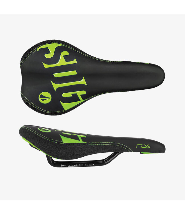 SDG Fly Jr Kids Saddle - Steel Rail - Black/Neon Green