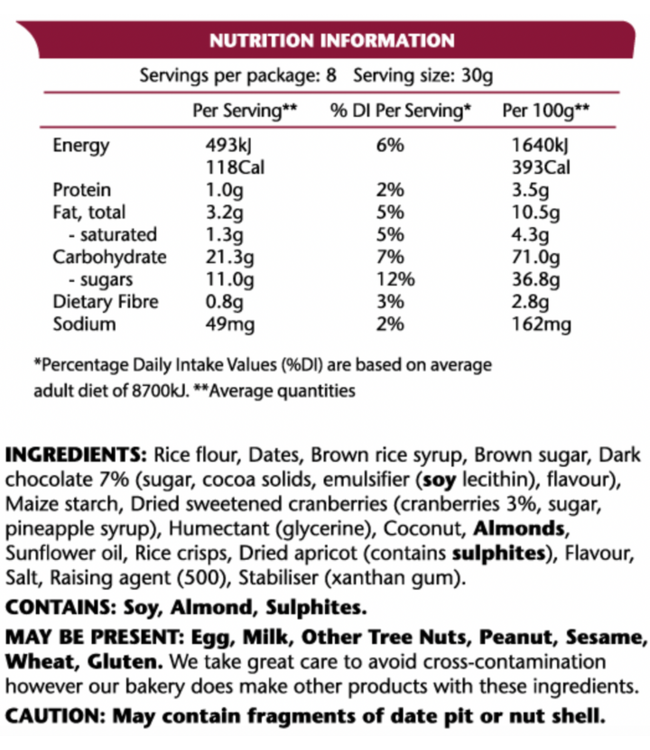 Em's Power Cookie Bites Chocolate Cranberry Craze Pouch 8x30g