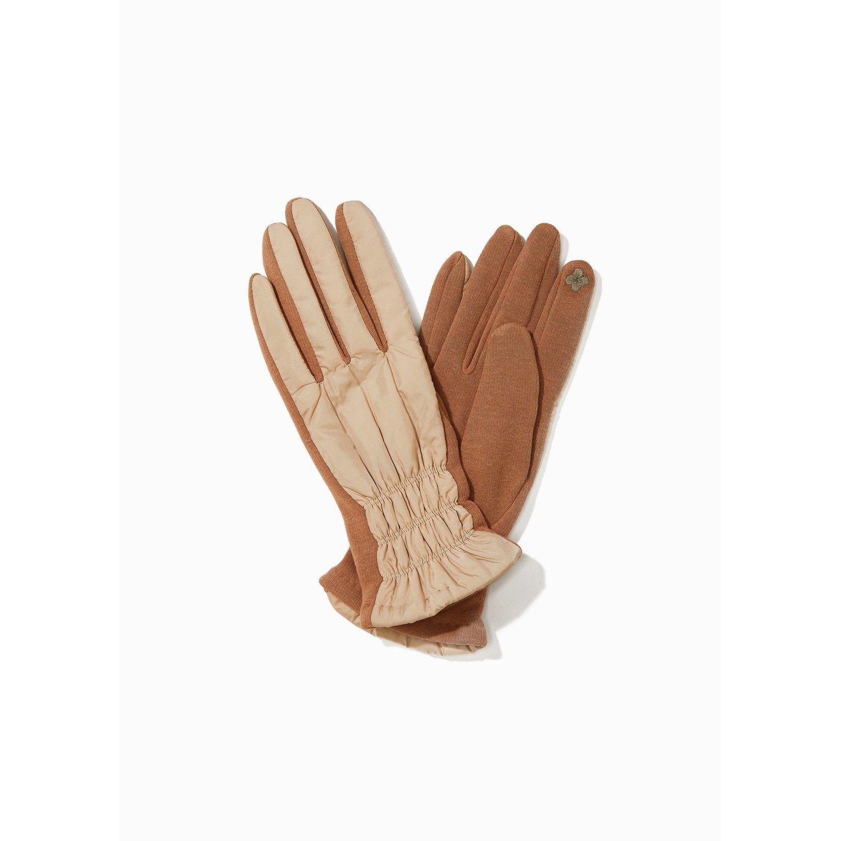 Look By M Striped Stitch Puffer Gloves Tan