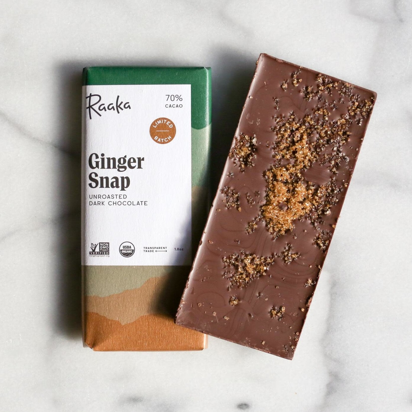 Raaka Ginger Snap Chocolate Bar