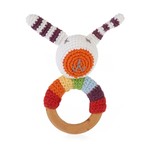 Wooden Teething Ring Bunny in Rainbow