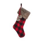 Kurt S Adler Plaid Stocking with Faux Fur Cuff and Poms