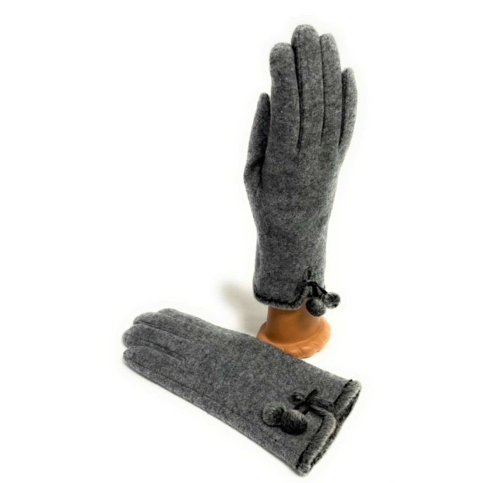 Wool Glove with Pom Pom in Grey