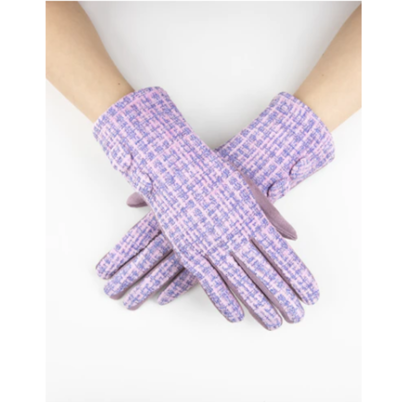 Plaid Pattern Tweed Gloves in Pink