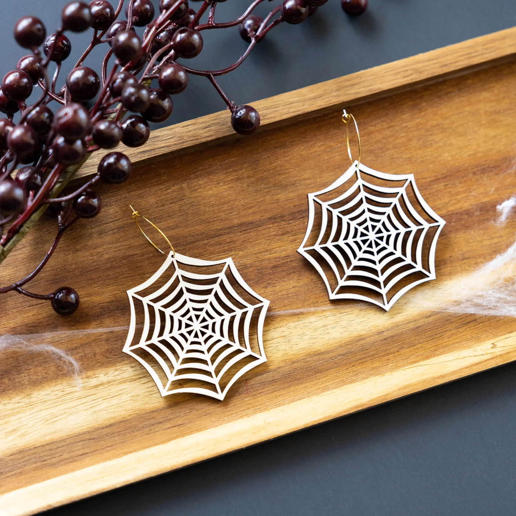 Iridescent Spider Web Hoop Earrings