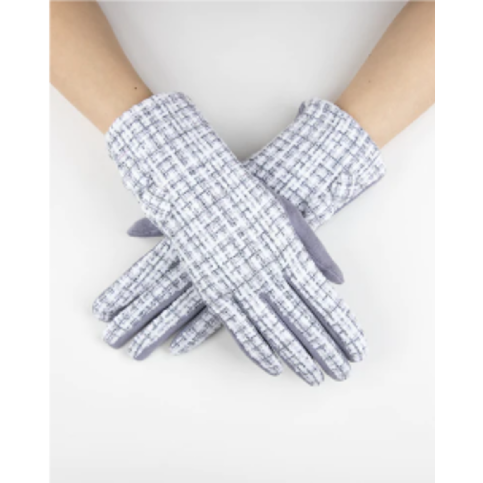 Plaid Pattern Tweed Gloves in Grey