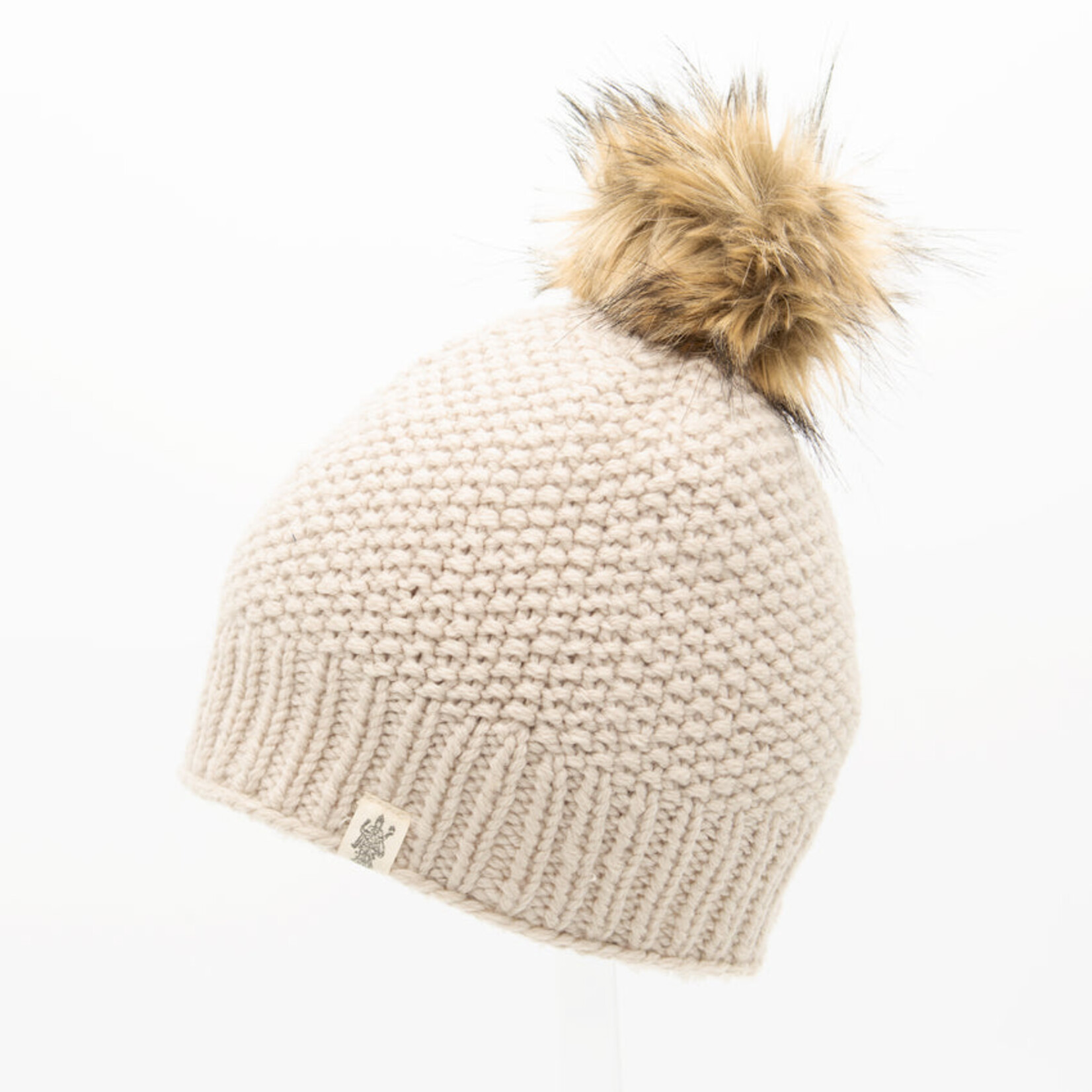 Nirvanna Designs Inc. Moss Fur Pom Pom Hat in Linen