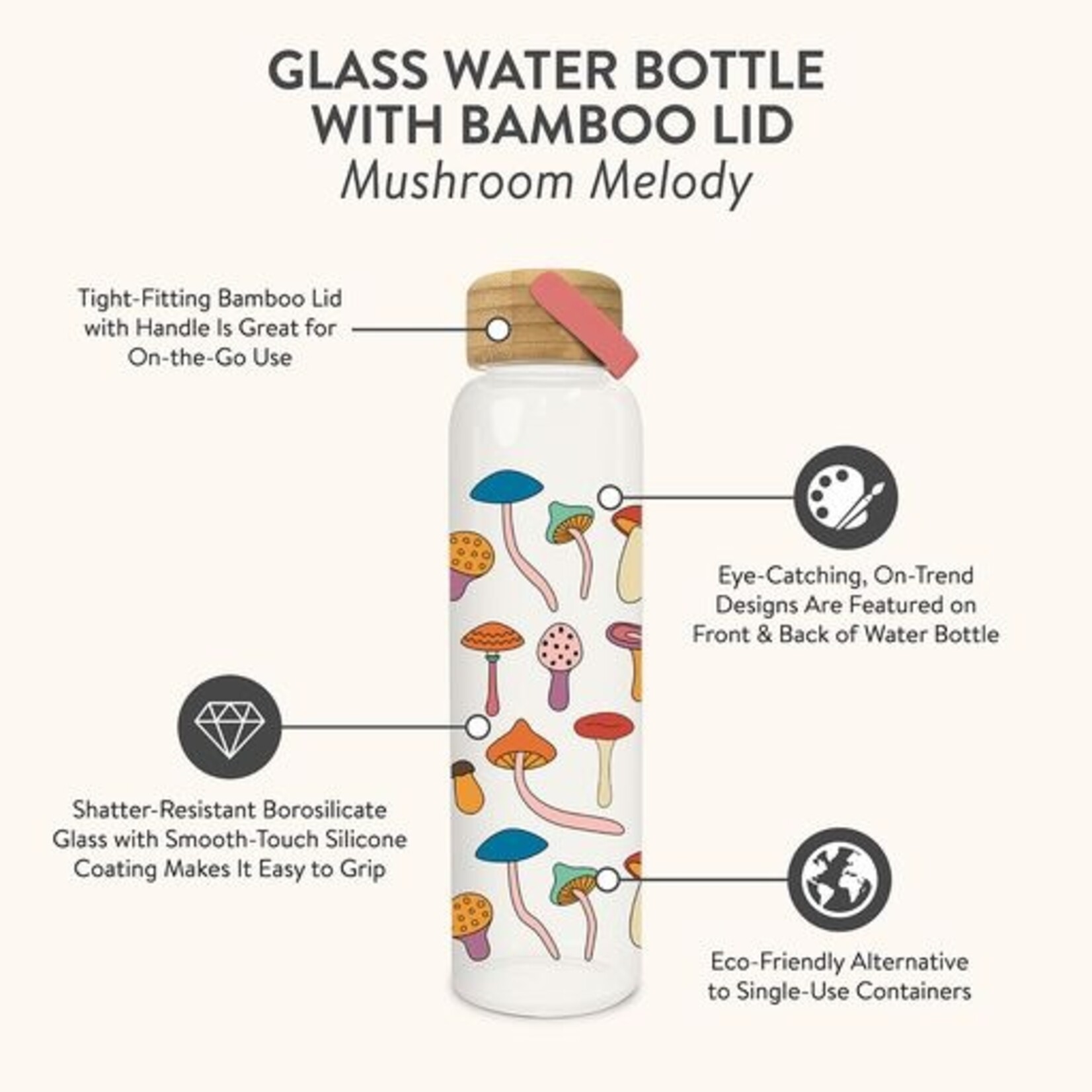 Studio oh! Mushroom Melody Glass Bottle with Bamboo Lid