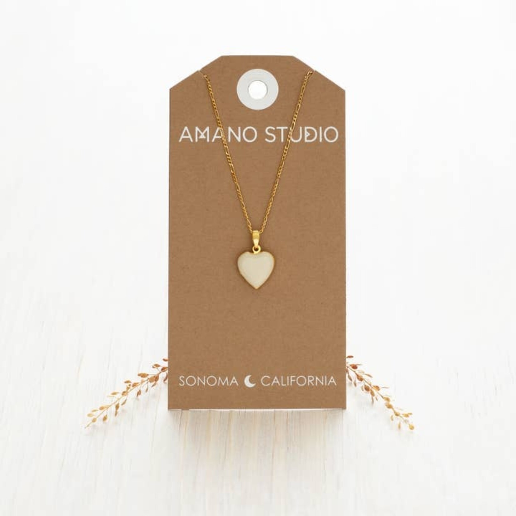 A Mano Small Heart Locket Necklace in Beige