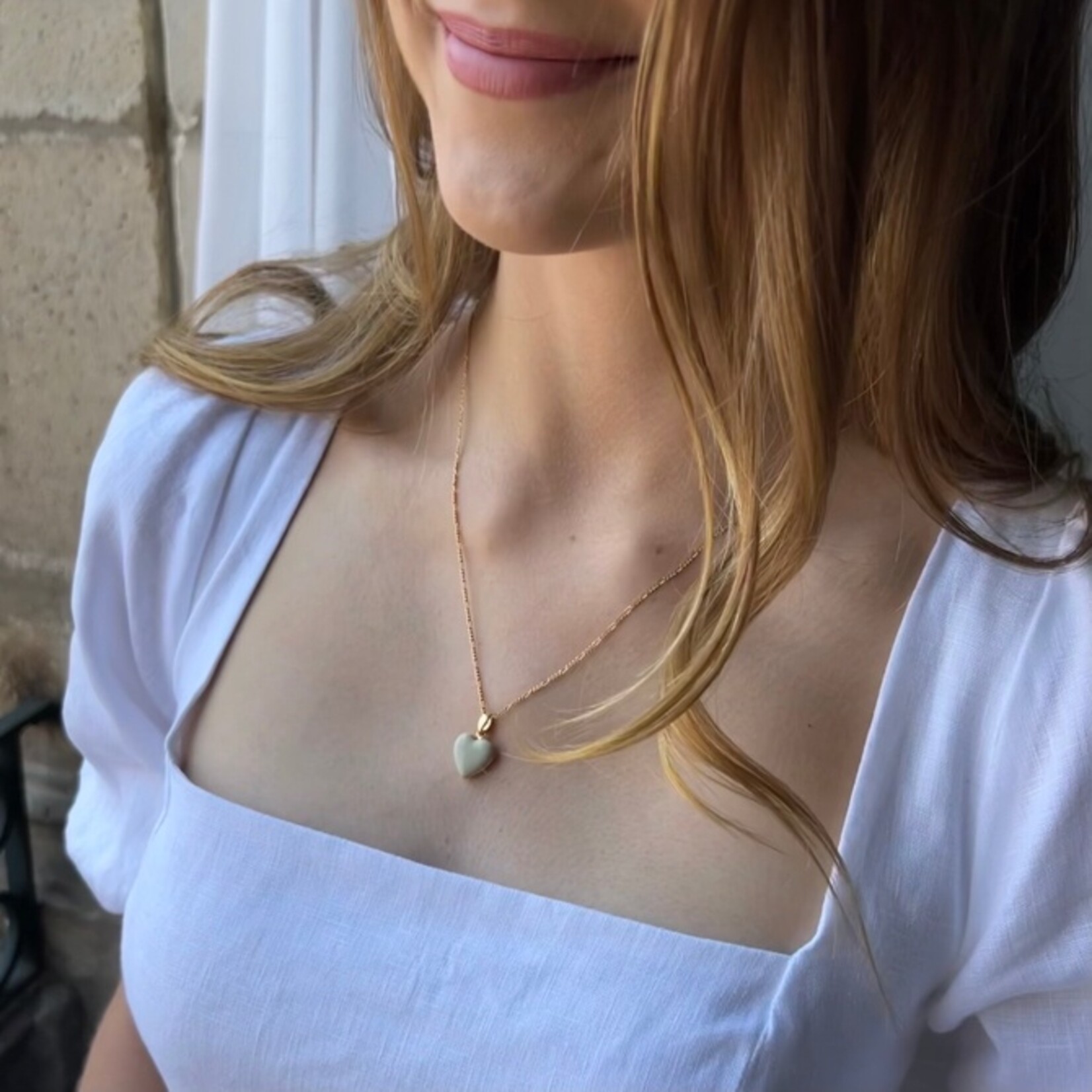 Small Heart Locket Necklace in Beige