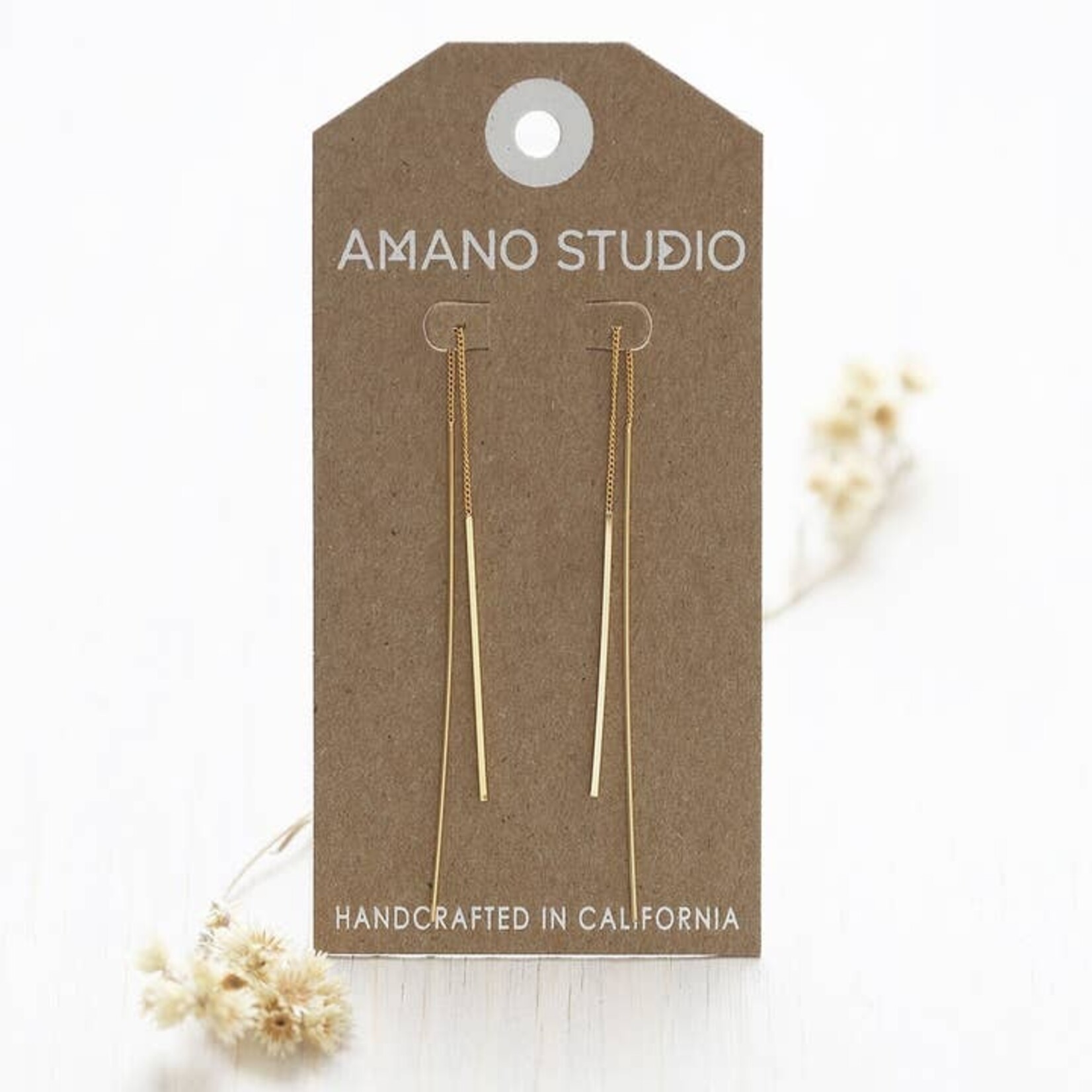 A Mano Needle and Thread Earrings in Gold
