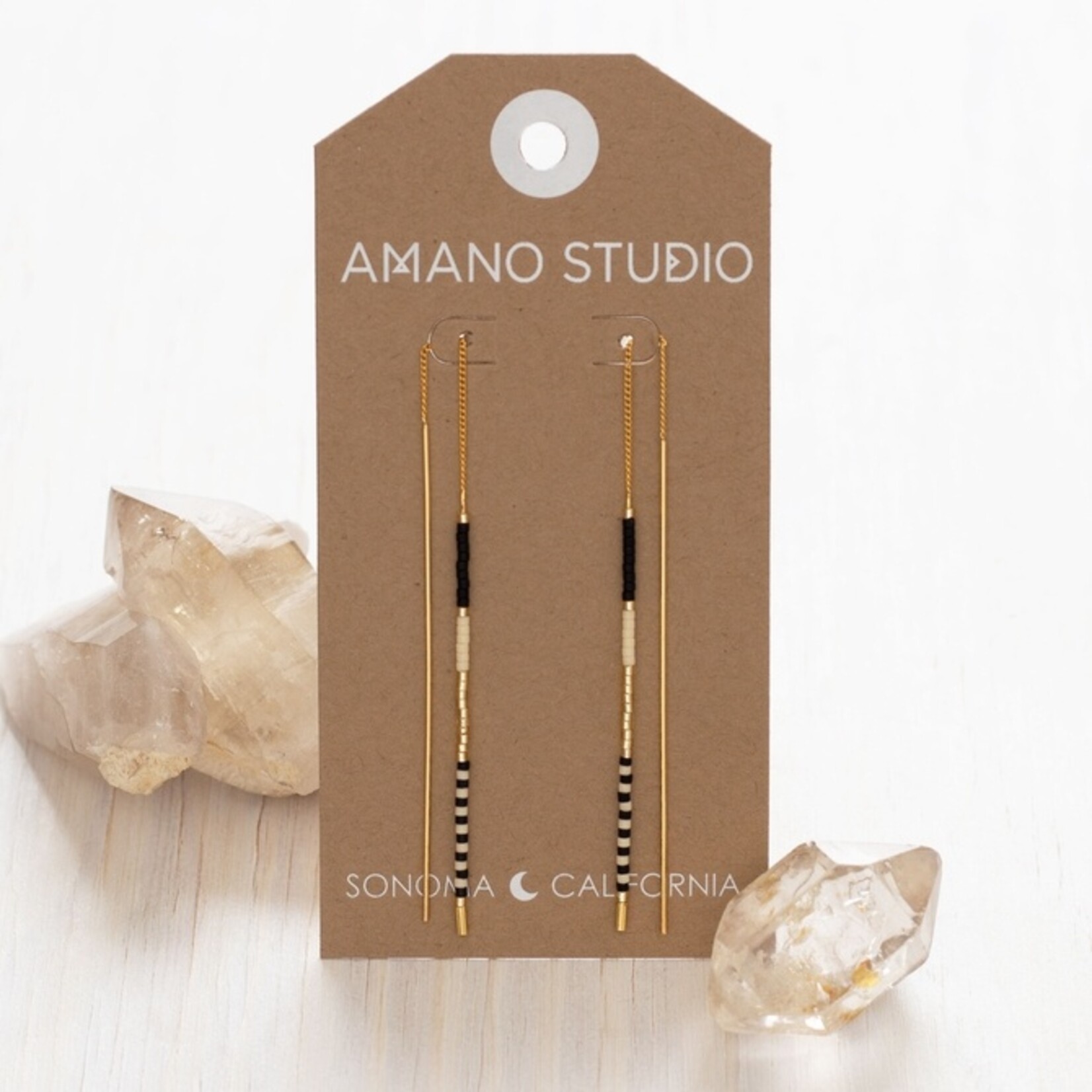 Miyuki Seed Bead Threader Earrings in Black & Bone