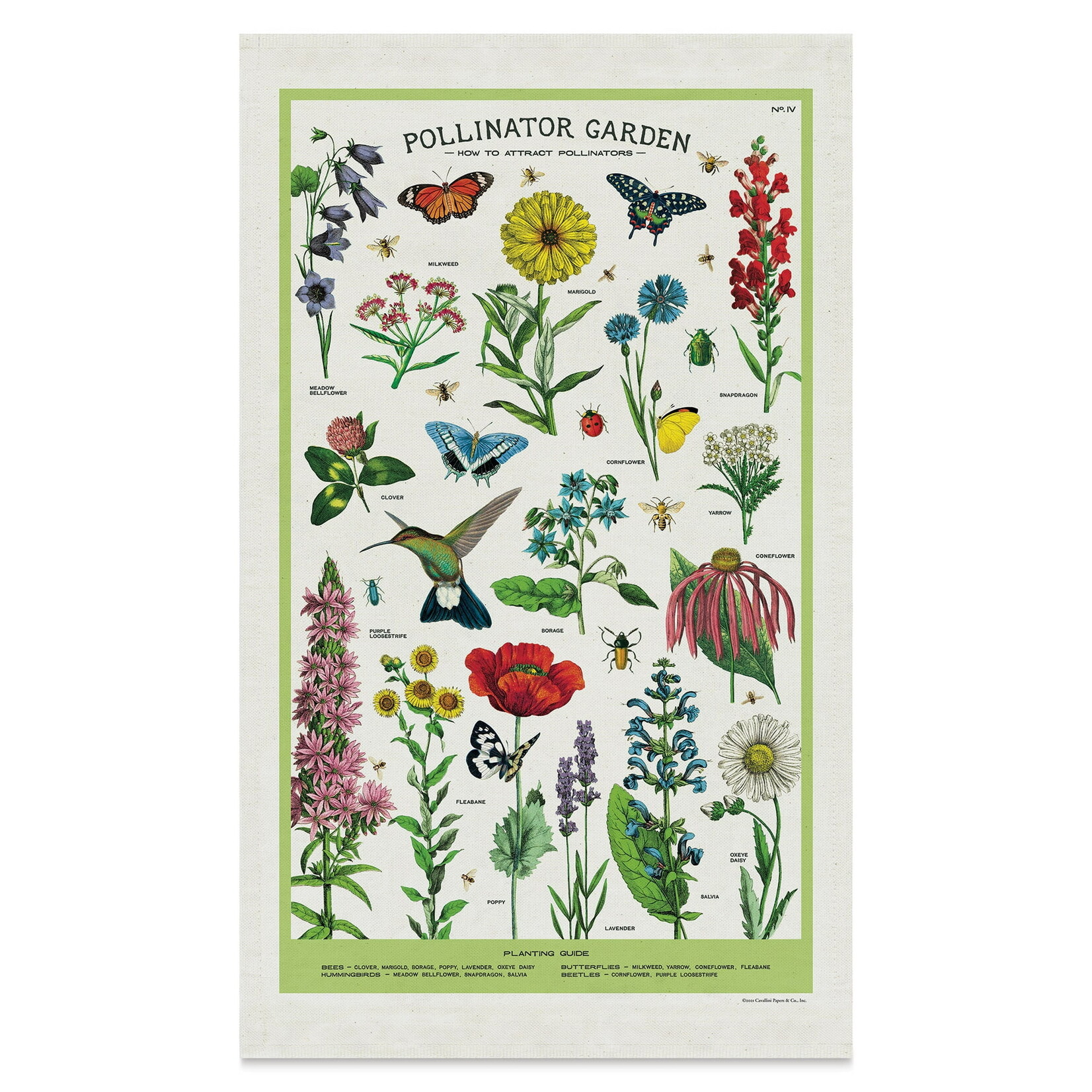 Cavallini Pollinator Garden Tea Towel