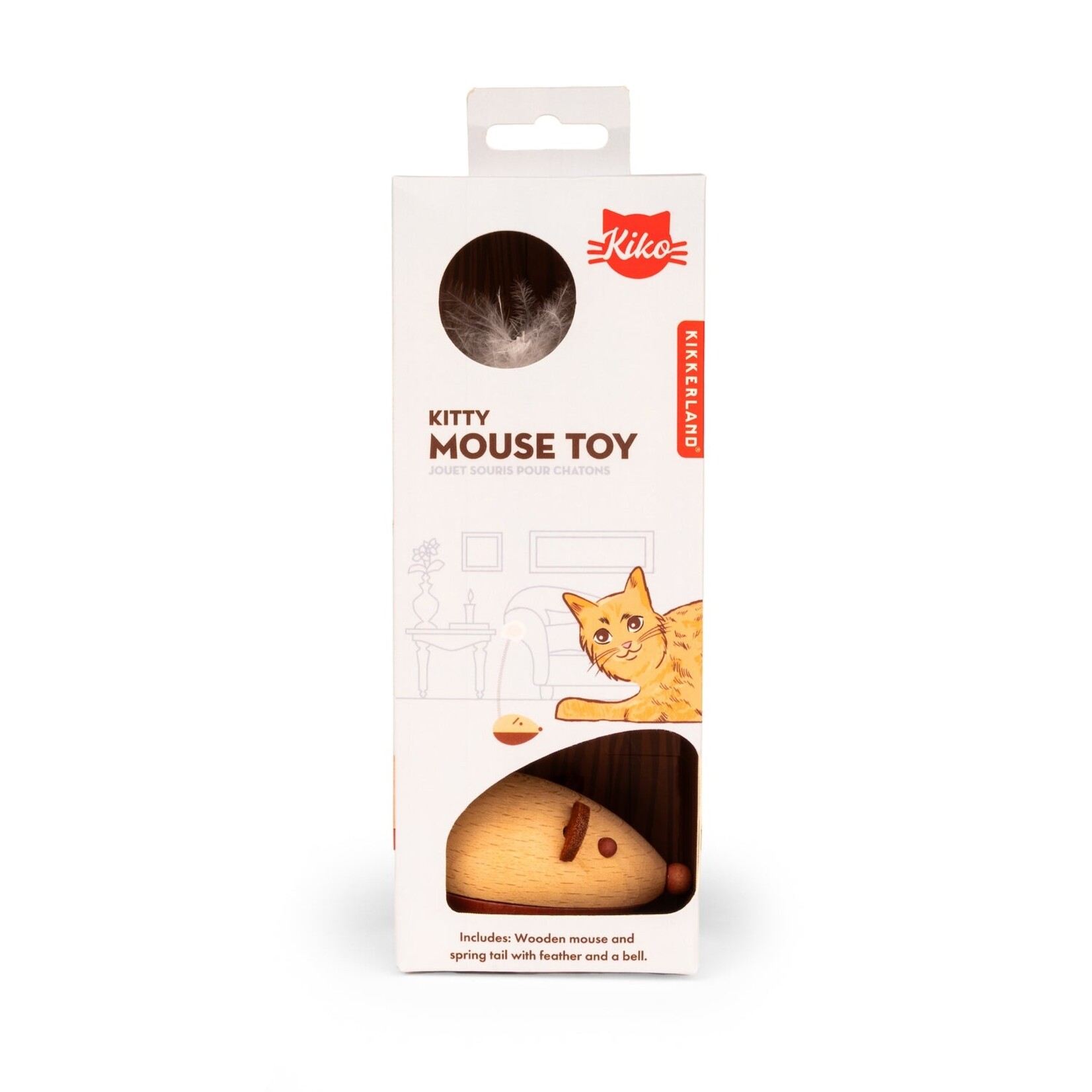 Kikkerland Cat Wooden Mouse Toy