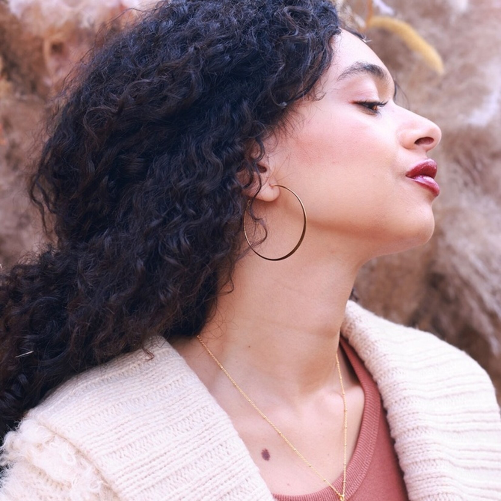 Flattened Round Hoop Earrings in Gold