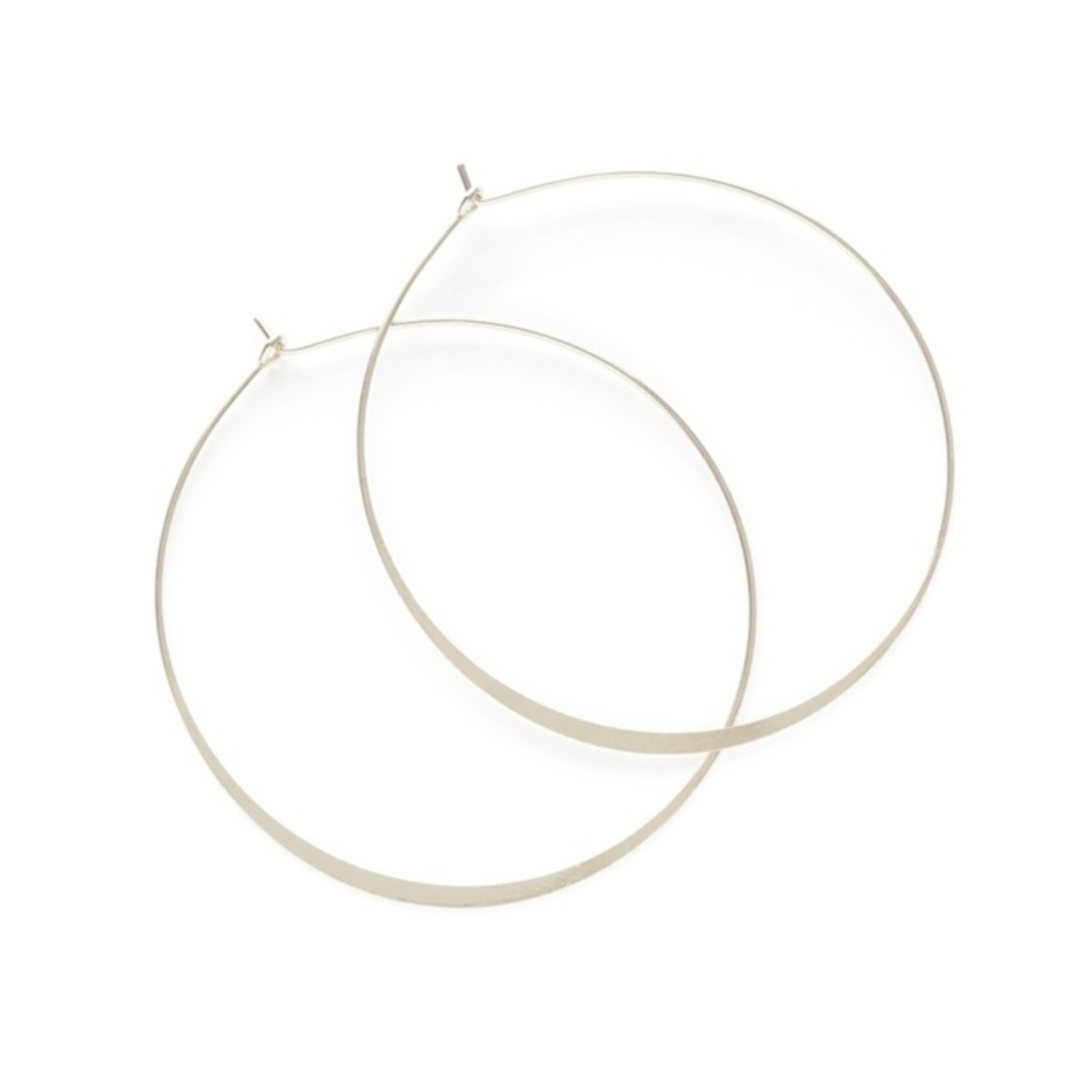 Flattened Round Hoop Earrings in Silver