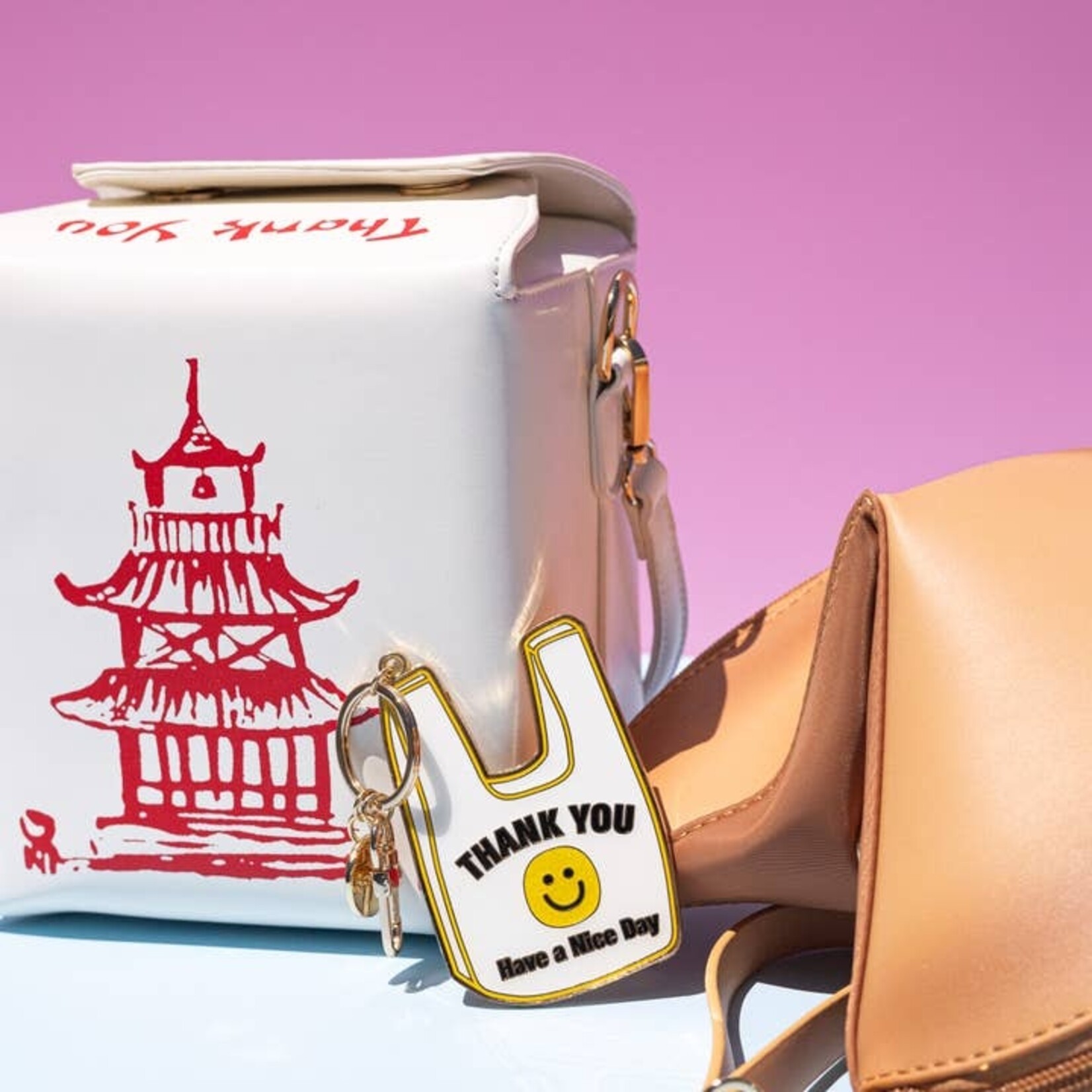 Thank You Bag Enamel Keychain