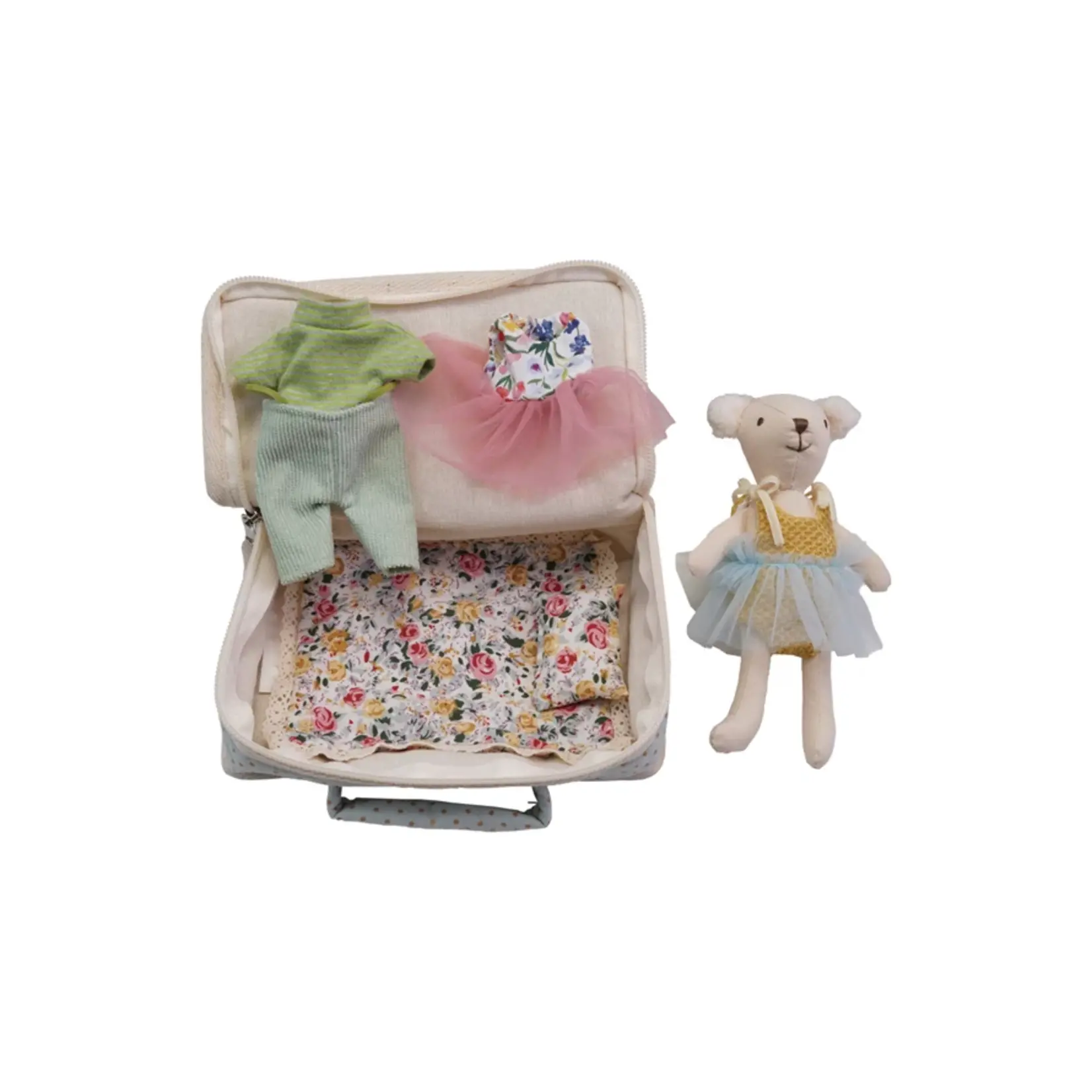 Creative Coop Cotton Bear Suitcase Doll