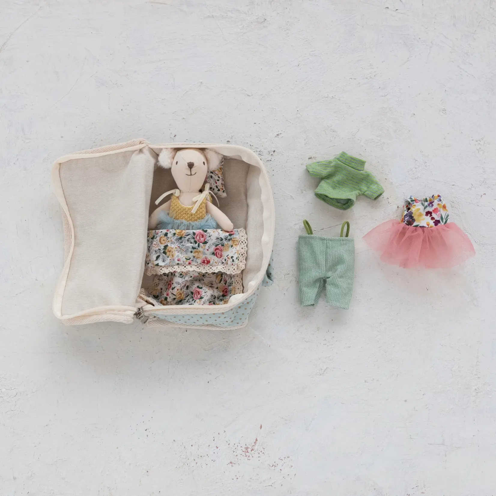 Creative Coop Cotton Bear Suitcase Doll