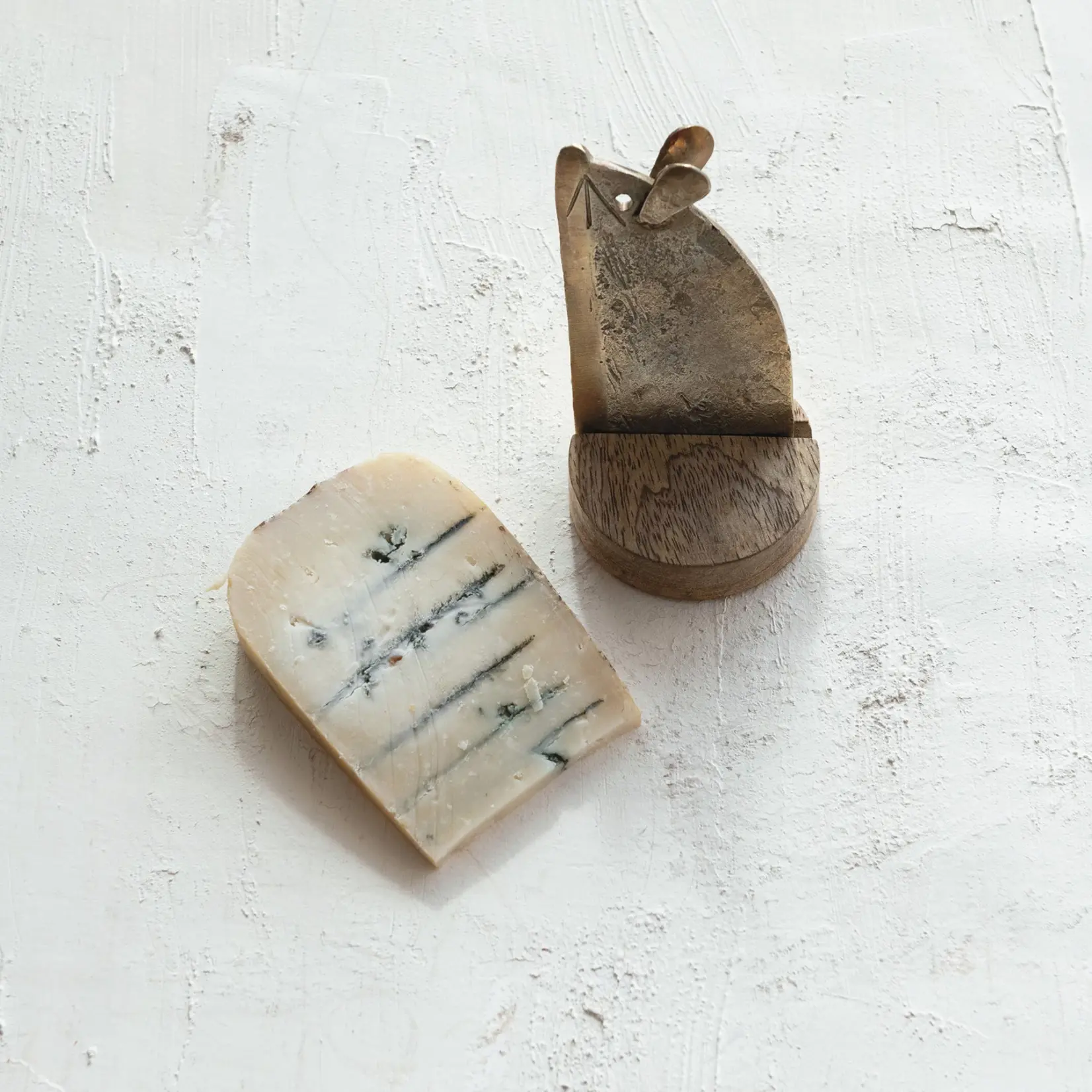 Creative Coop Metal Mouse Cheese Knife & Mango Wood Stand