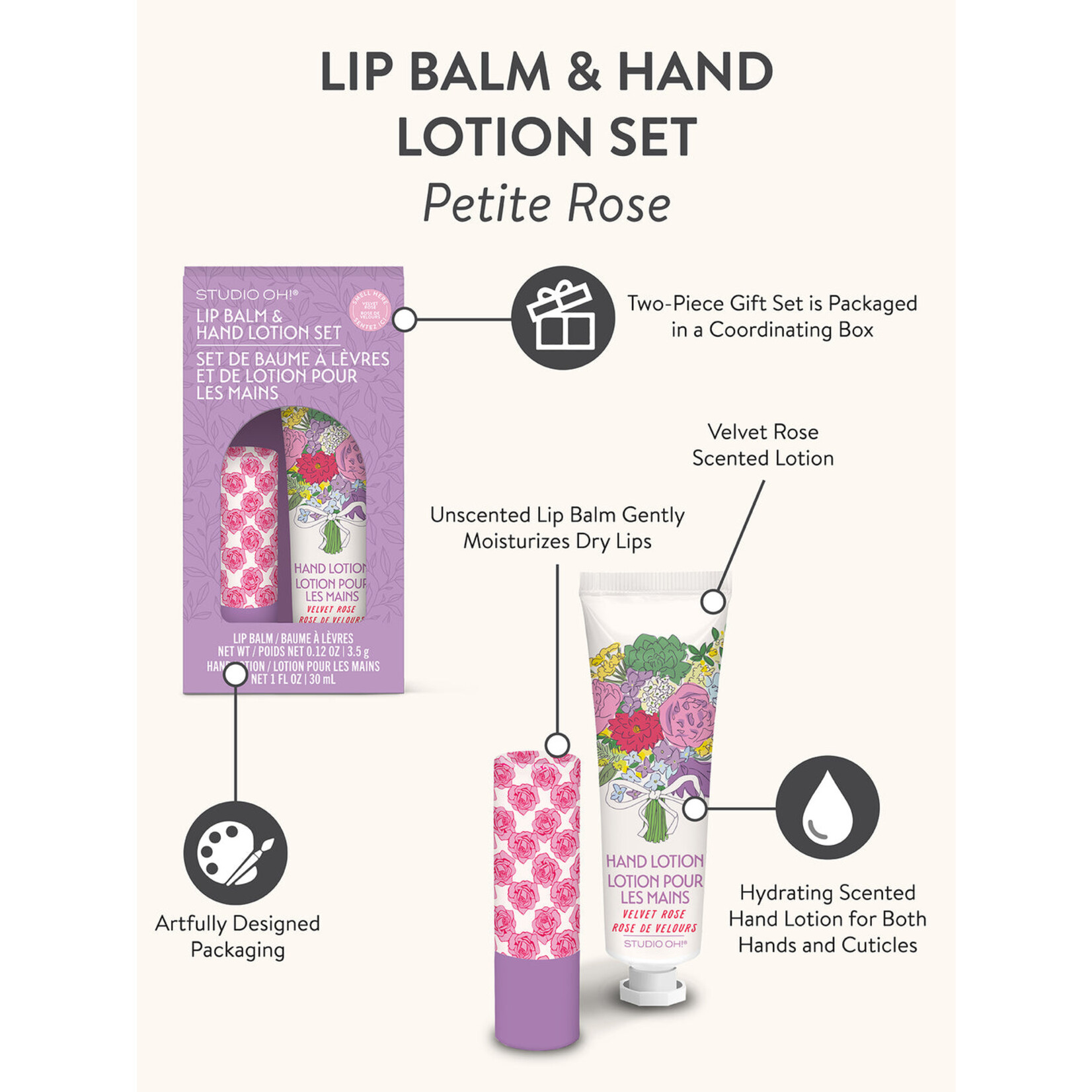 Studio oh! Lip Balm & Lotion Set in Velvet Rose