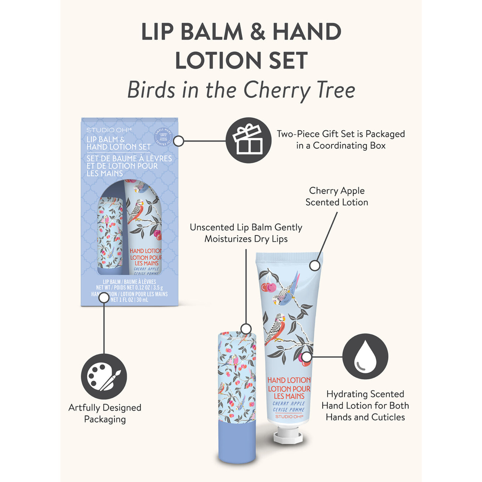 Studio oh! Lip Balm & Lotion Set in Cherry Birds