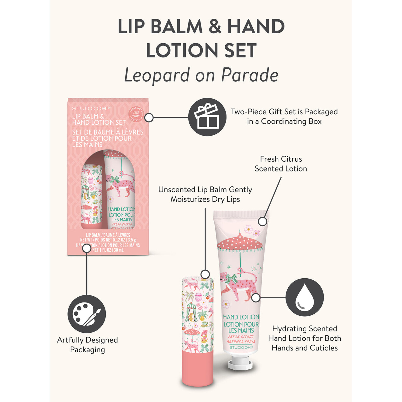 Studio oh! Lip Balm & Lotion Set in Fresh Citrus Leopard