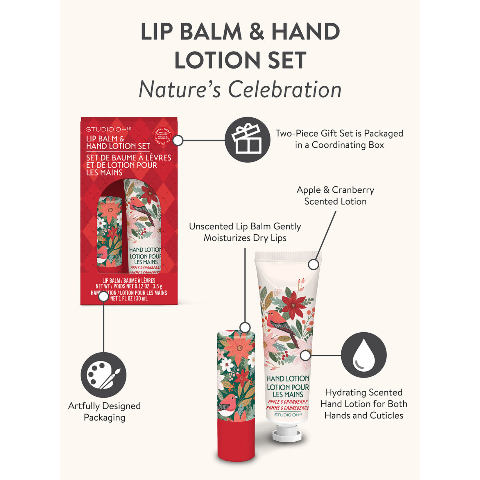 Studio oh! Lip Balm & Lotion Set in Apple and Cranberry