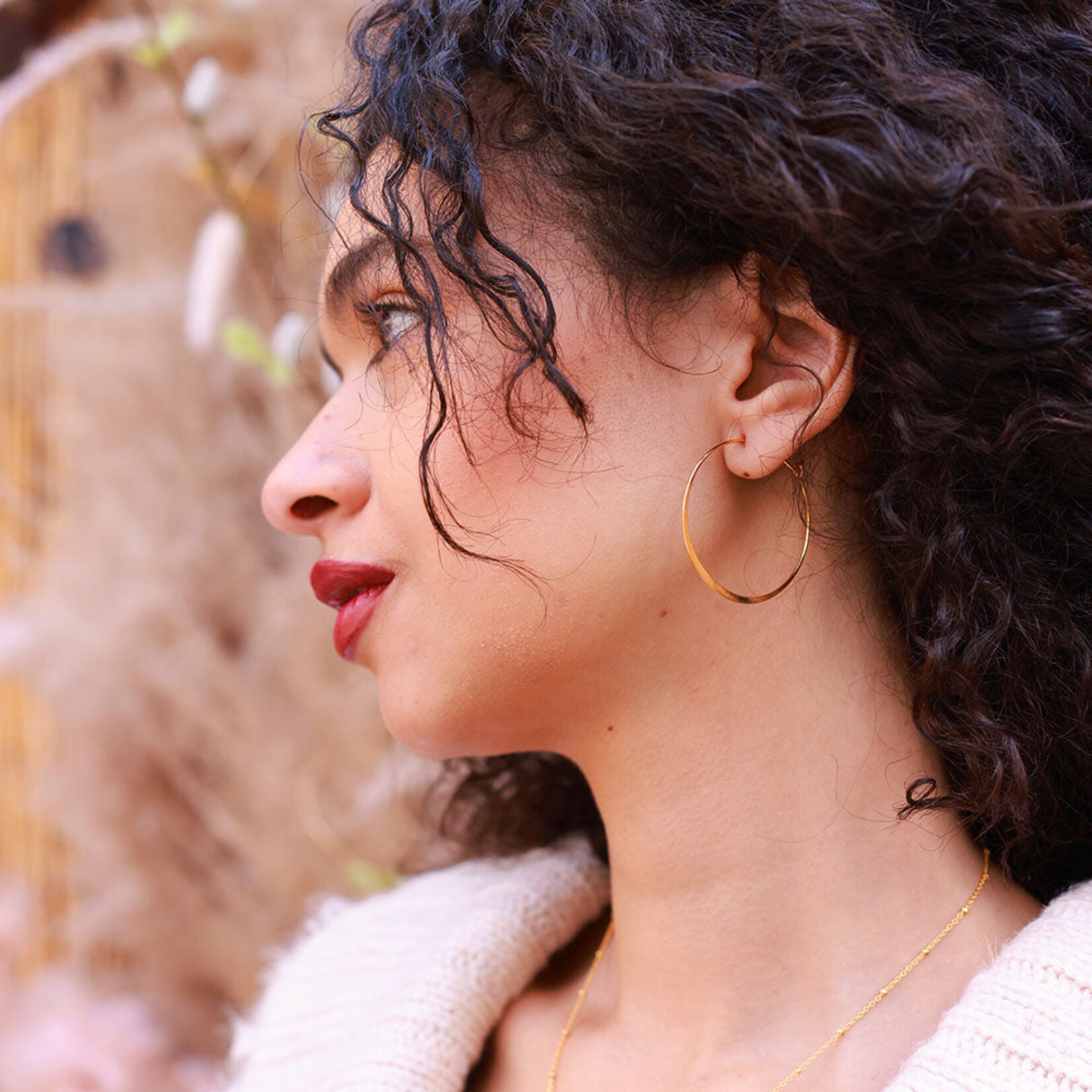 A Mano Gold Flattened Round Hoop Earrings