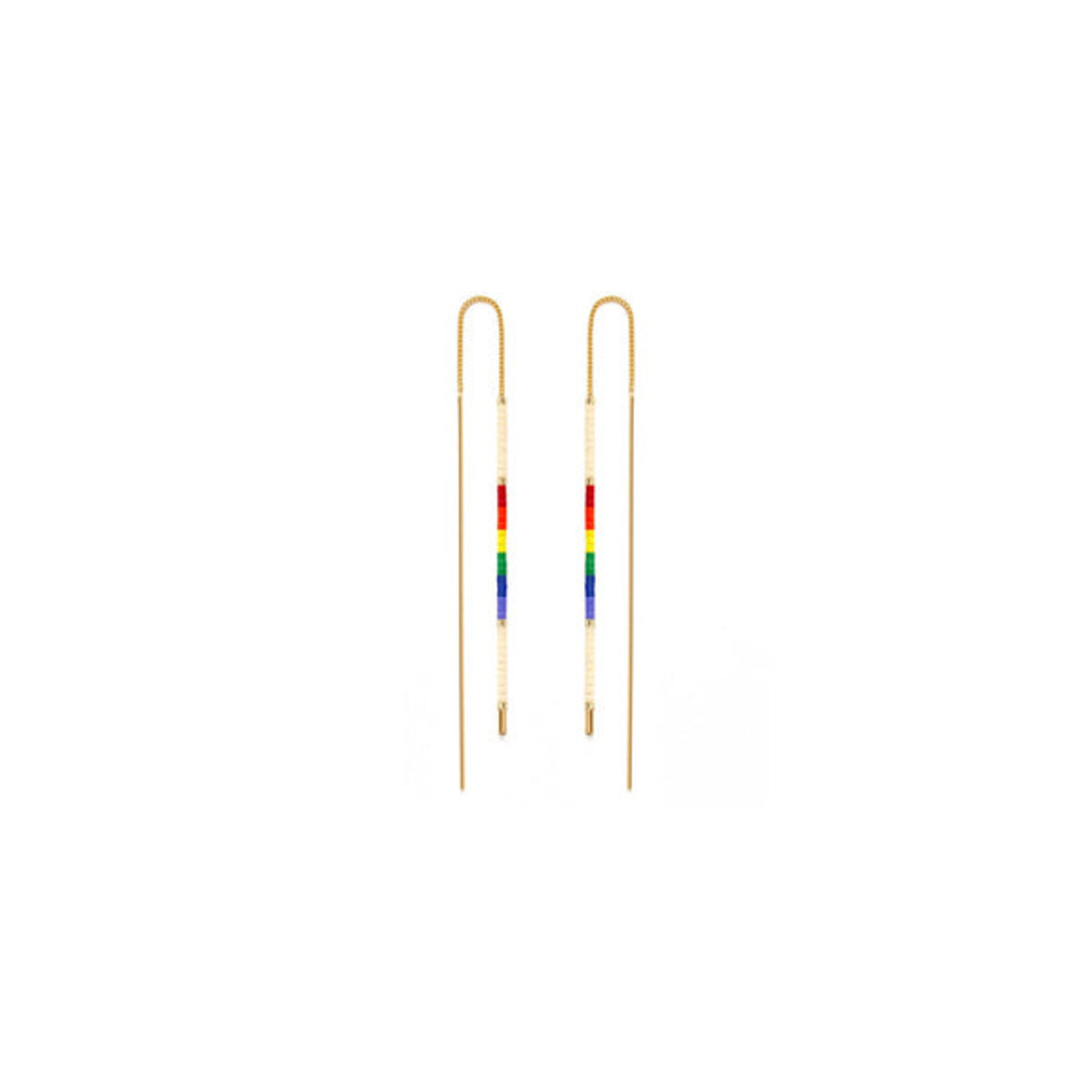 A Mano Miyuki Seed Bead Threader Earrings in Rainbow